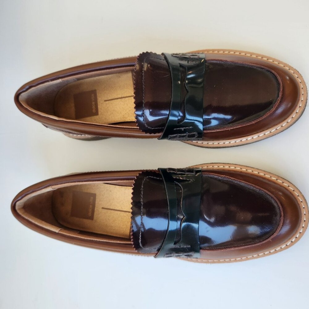 Dolce Vita Arabel Loafers Flat Brown Black Patent Leather Slip-On Shoes Preppy - Picture 9 of 11
